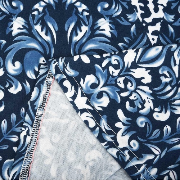 White and Blue Sleeveless Sheath Midi Dress - Picture 14 of 17